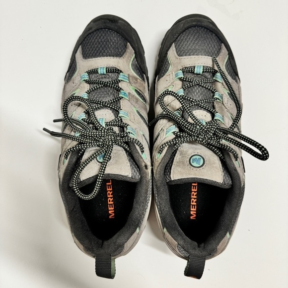 Merrell - Women's Moab 2 Waterproof Lace Up Hiking Shoe in Gray & Mint Green - Picture 5 of 9